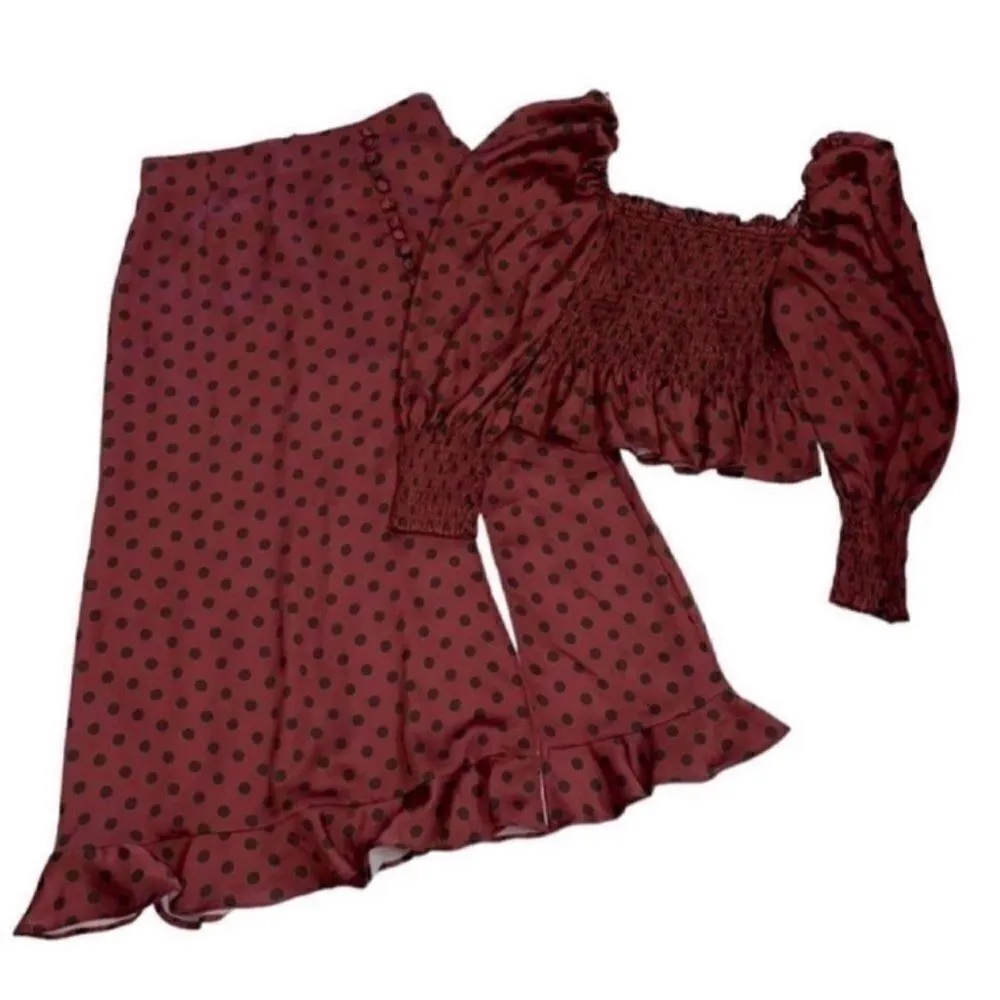 Zara MIDI Polka Dot Mauve & Olive Green Skirt
Set(Size XS) - Image 2