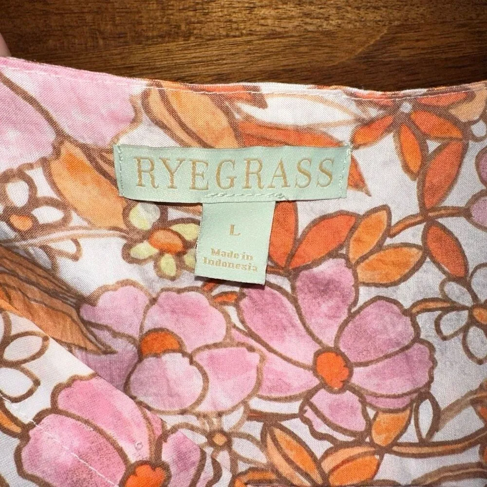 NWT Ryegrass Floral Ruffle Sleeve Button Down Blouse Orange Size L - Image 7