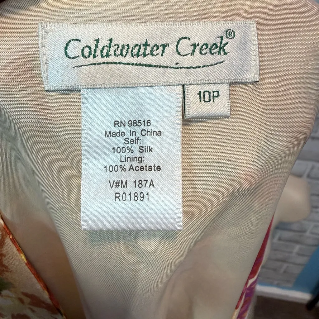 Coldwater Creek 10P Vintage Beige Secretary Floral Midi Dress Silk Women's - Image 7