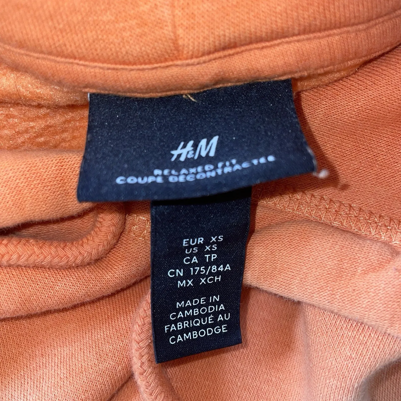 H&M‎ Orange Hoodie Women's XS Relaxed Fit Pullover Sweatshirt Kangaroo Pocket - Image 6