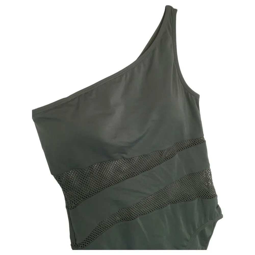 Carmen Marc Valvo Swimsuit Womens 14 One Shoulder Mesh One Piece Padding Green - Image 7
