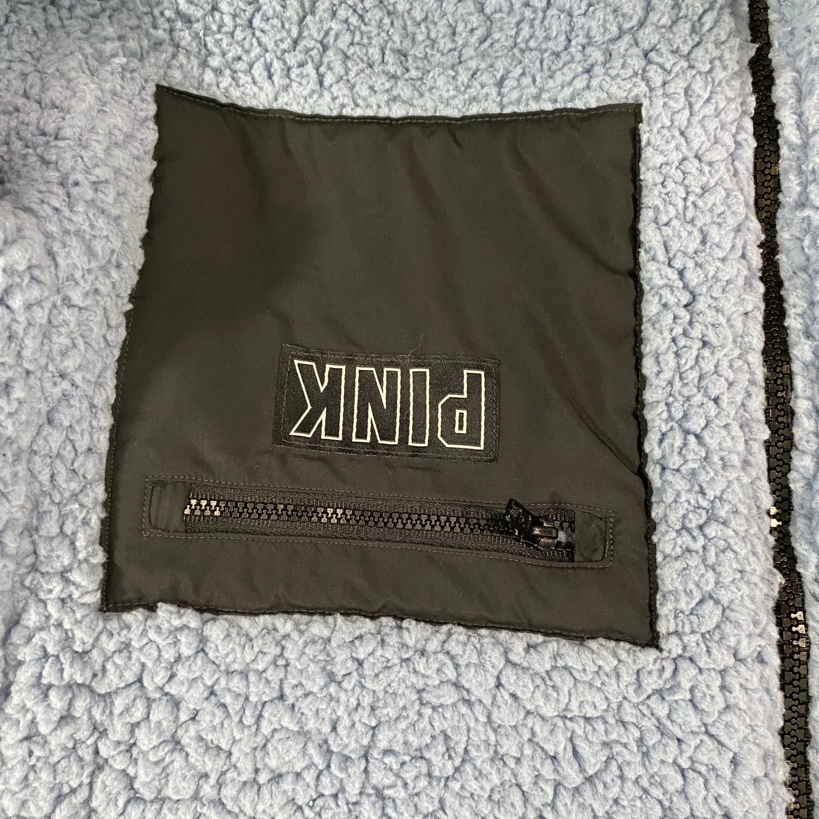 PINK Victoria's Secret Powder Blue Sherpa Reversible Full Zip Jacket Size S - Image 3