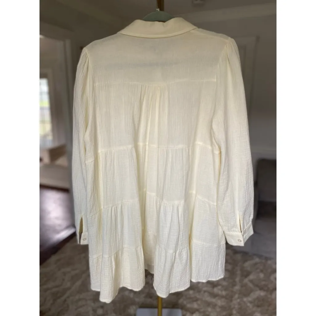 Cloud Ten Cotton Mini Dress Cover Up Cream Button Down Resort Vaca Yacht Travel - Image 4