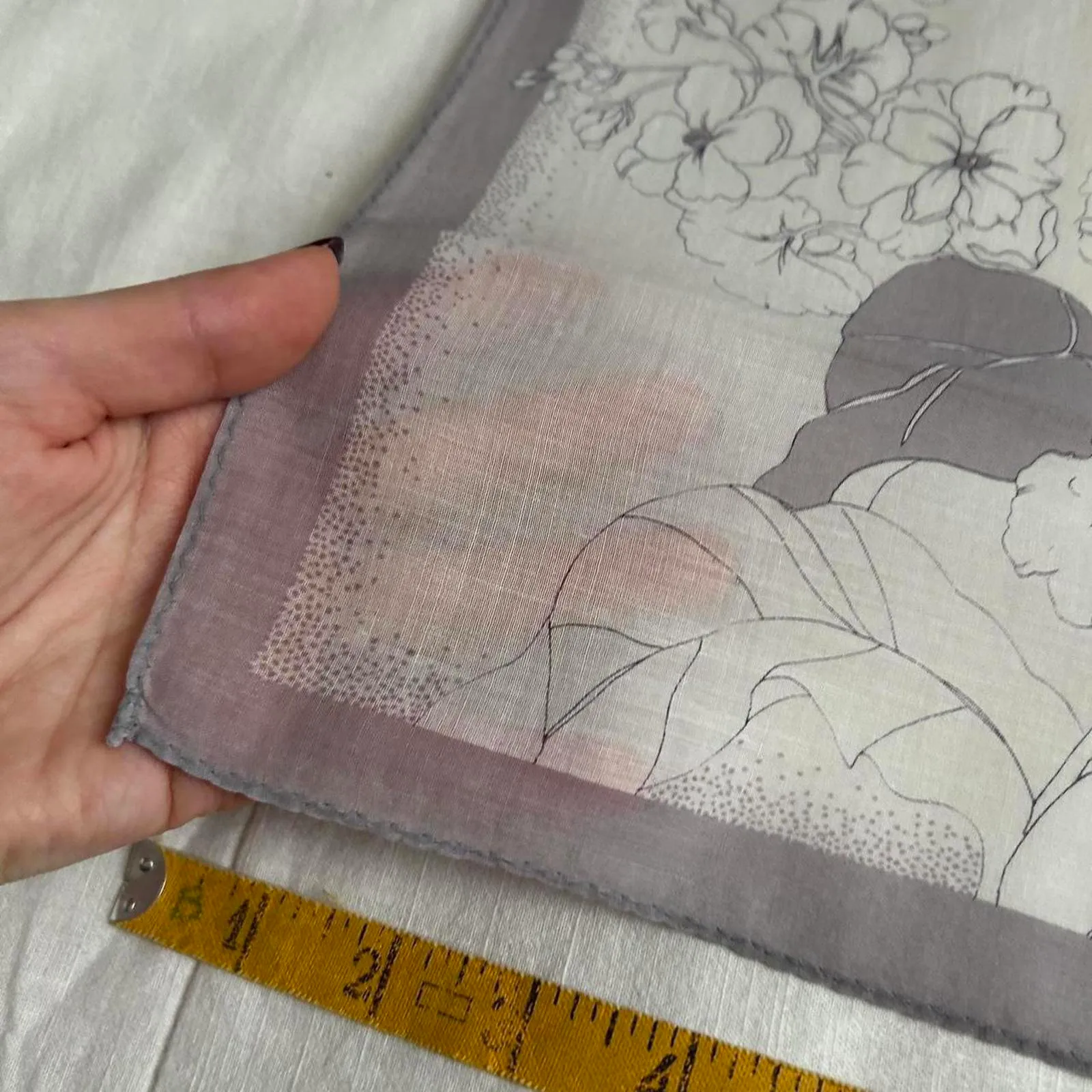 White grey flower semi sheer bandana 0850 Gray - Image 4