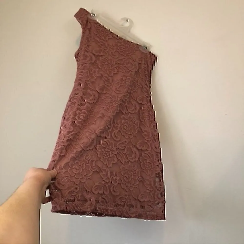 NEW NWT DUAL NATURE Lace One Shoulder Mini Dress Mauve Pink Floral Lace Medium M - Image 6