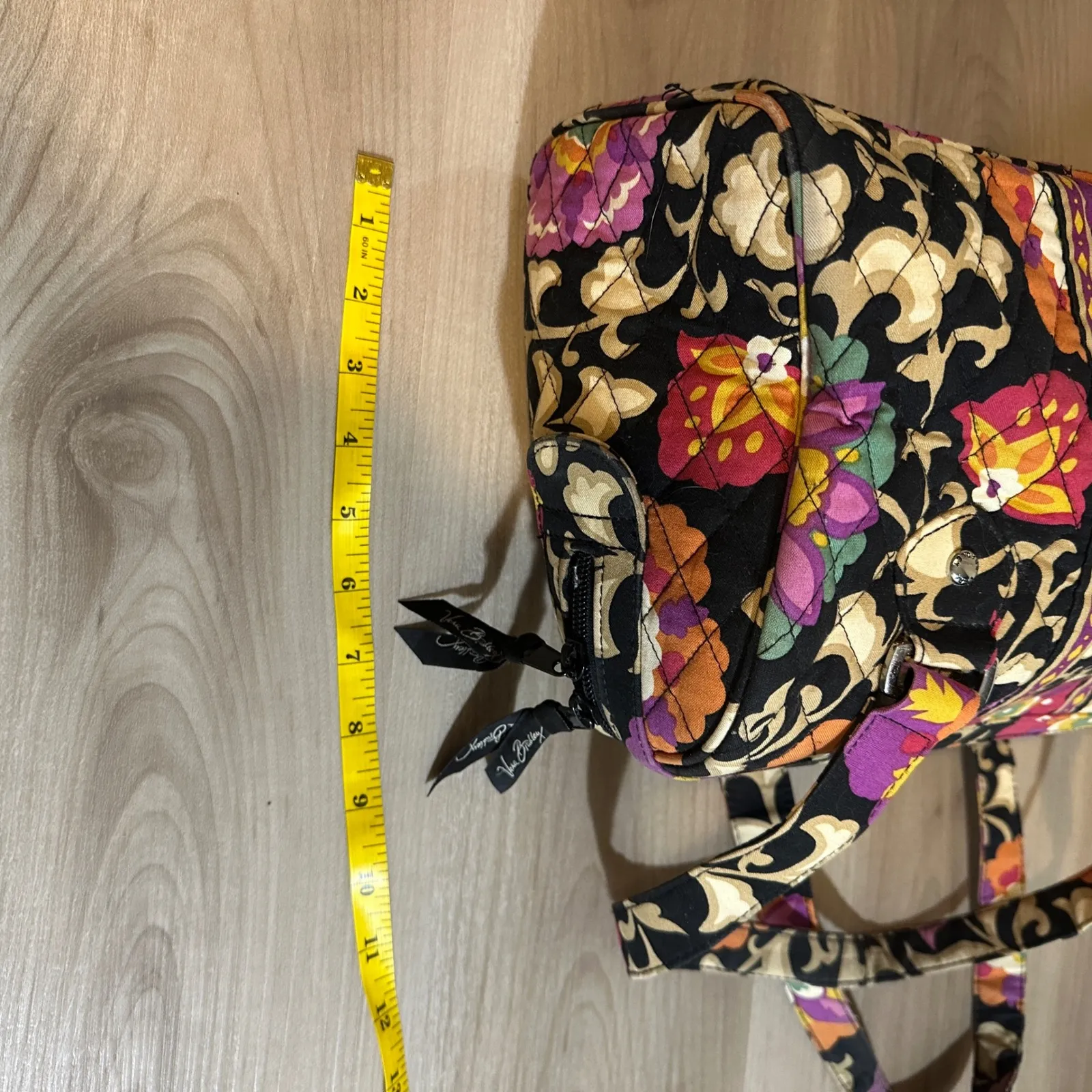 Vera Bradley Suzani  Satchel Floral Quilted Handbag Purse Black Purple Tan‎ - Image 10