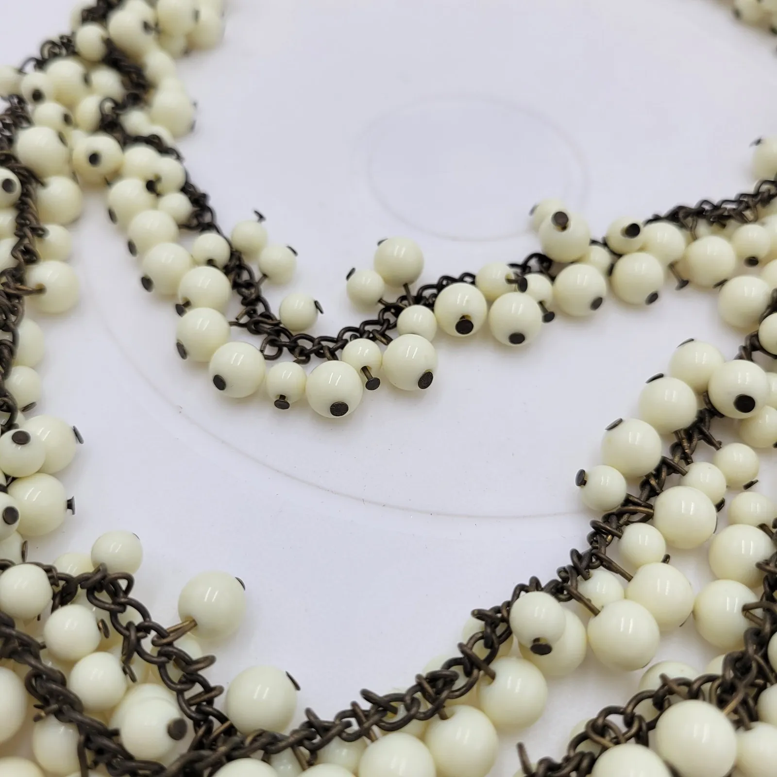 Vintage Bib Necklace 20" Ivory Pinned Beads Multi Layered Fashion Statement - Image 6