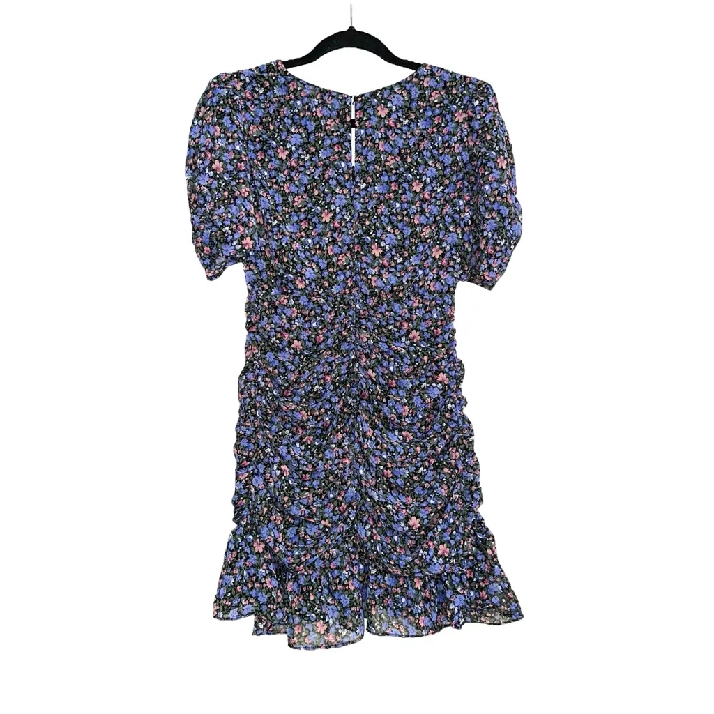 Astr The Label Shirred Floral Print V-Neck Mini Dress SMALL - Image 4