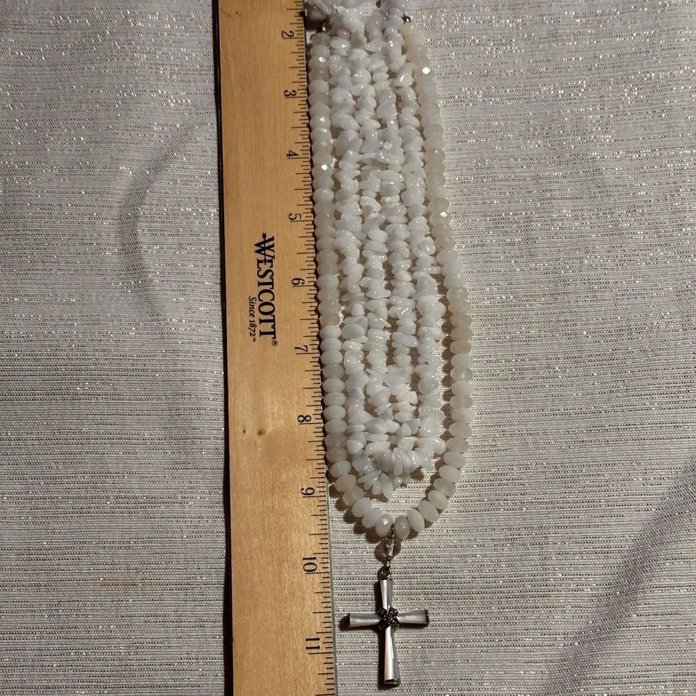 Three Strand Cross Necklace White - Image 7