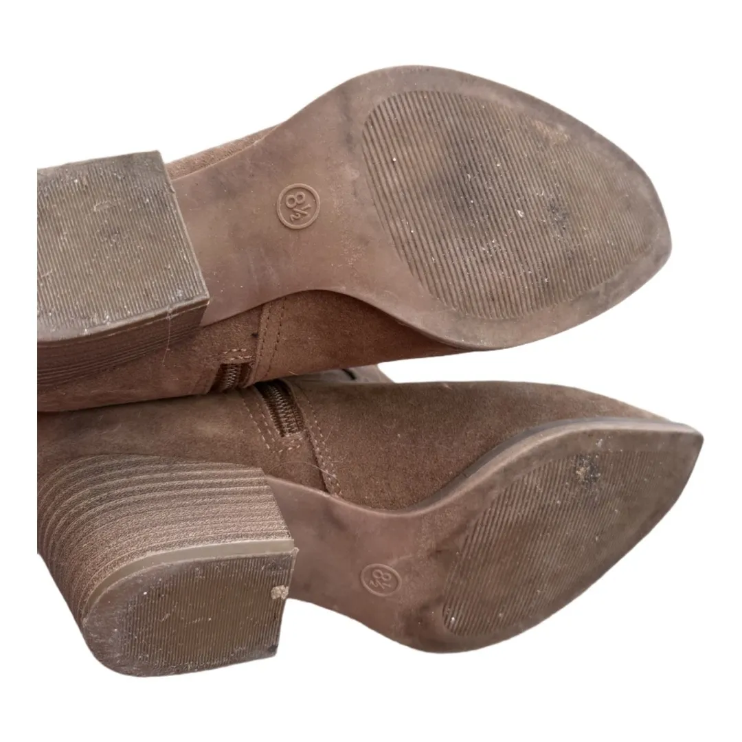 Brown Faux Suede Leather Cowgirl Boots Heeled Size 8.5 Western Chic Autumn - Image 5