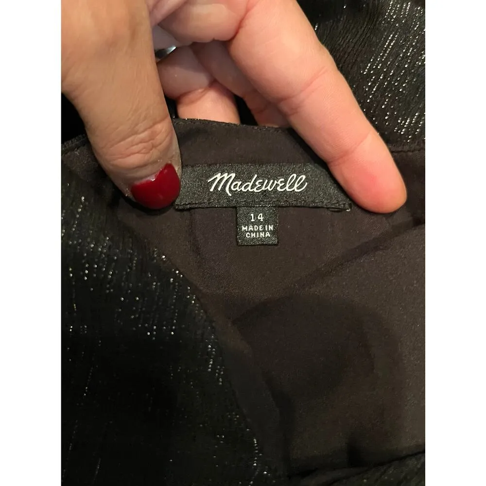 MADEWELL Black Dress Metallic Shimmer Ruffle Cami Sleeveless Ruffles 14 EUC - Image 9