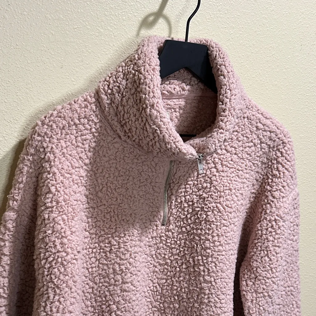 Thread + Supply Women's Medium Cropped Pink Sherpa 1/4 Zip Jacket - Image 3