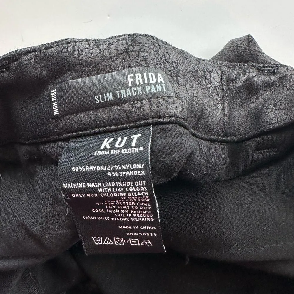 Kut from the Kloth Frida Slim Track Pant High Rise Black Faux Leather Size 2 - Image 10