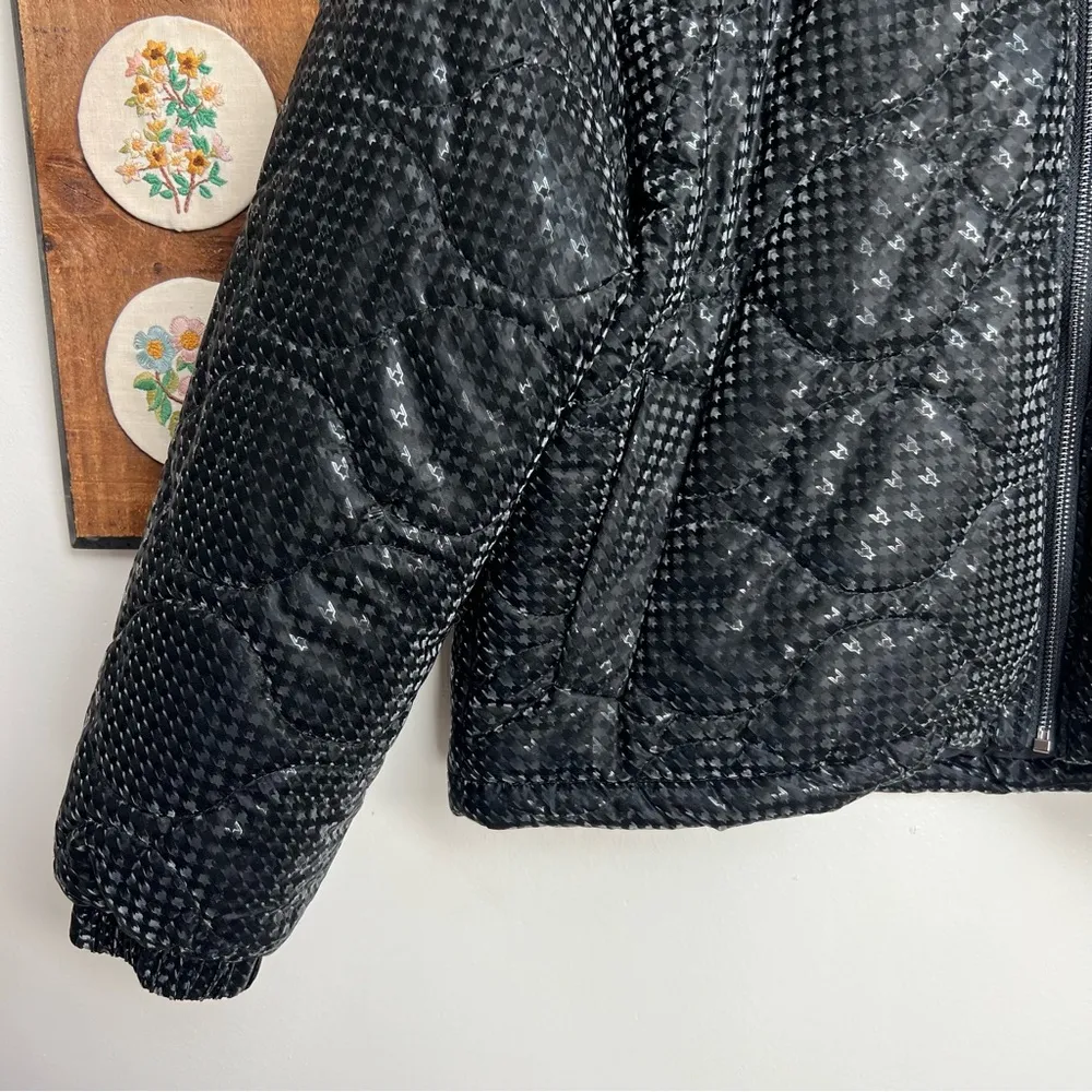 Lili Sidonio Black Houndstooth Semi Cropped Boxy Puffer Down Jacket Size M - Image 3