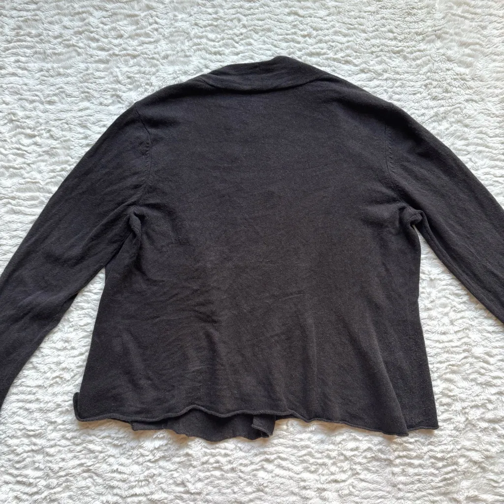 Eileen Fisher Silk Cashmere Cardigan S Chocolate Brown Open Front Flare Sleeve - Image 9