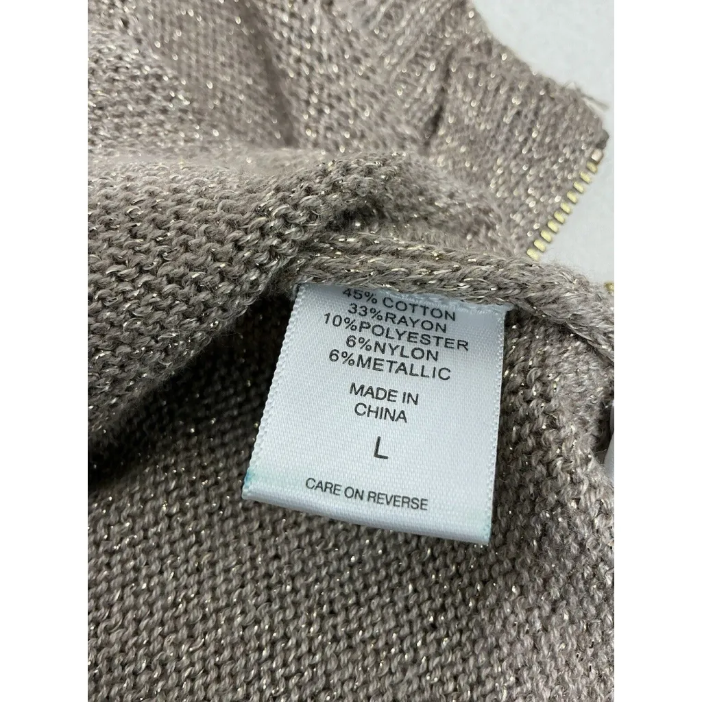 Womans Ny & Co Beige Gold Matellic Long Sleeve Pullover Sweater Accents Large - Image 5