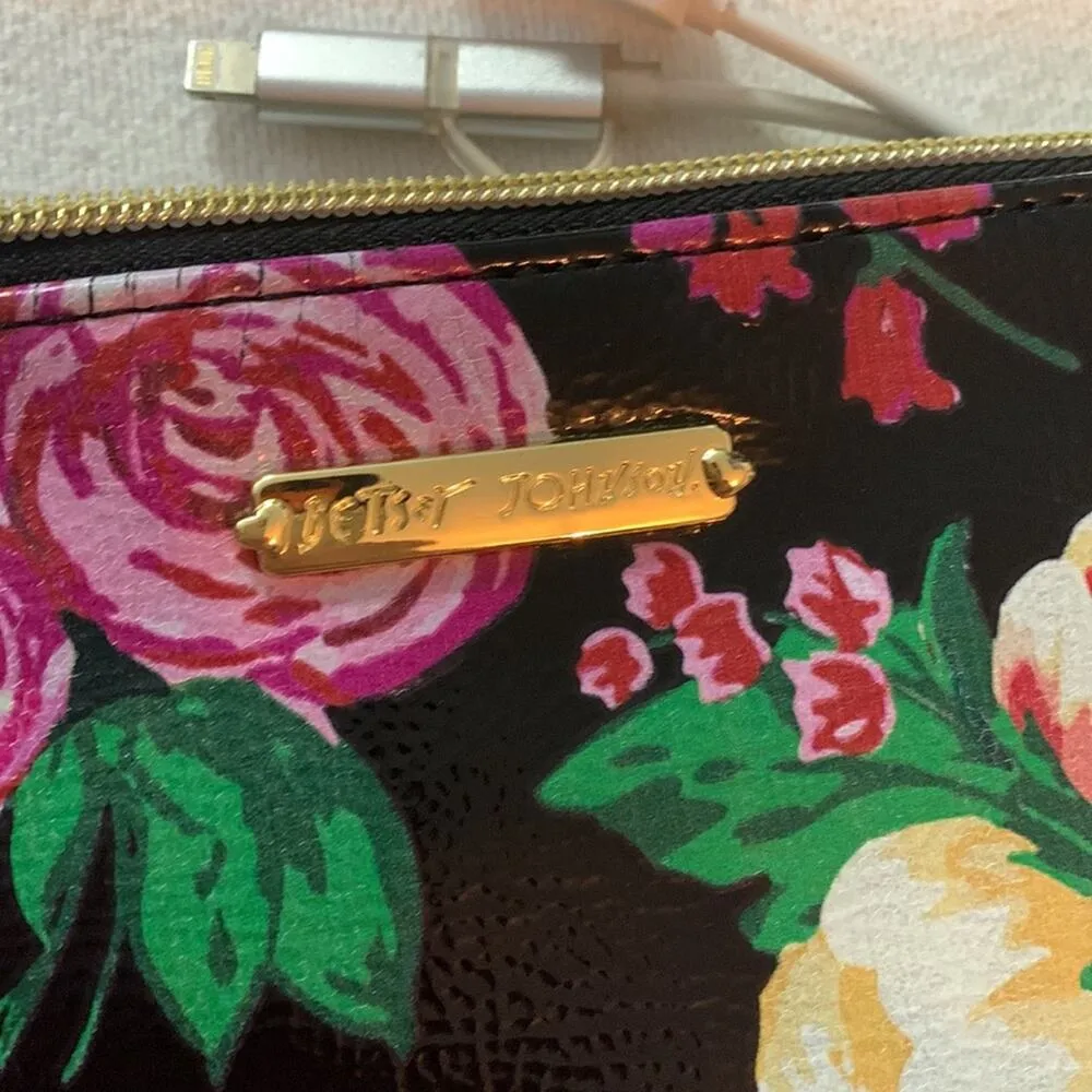 Betsey Johnson floral crossbody purse charger black pink gold bag - Image 4