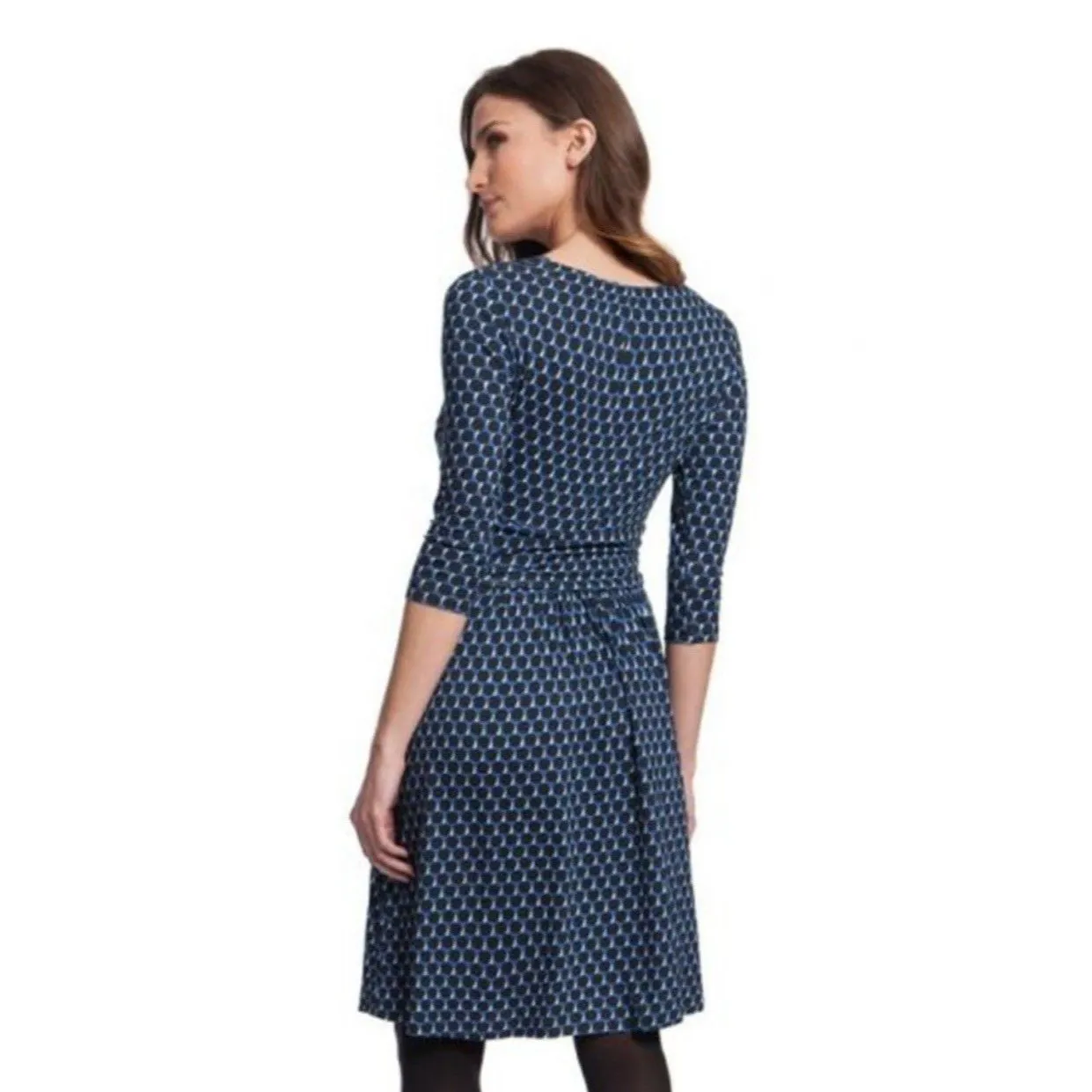 SERAPHINE 3/4 Sleeve Empire Detail Maternity Dress Size 8 Blue Black White Dot - Image 3