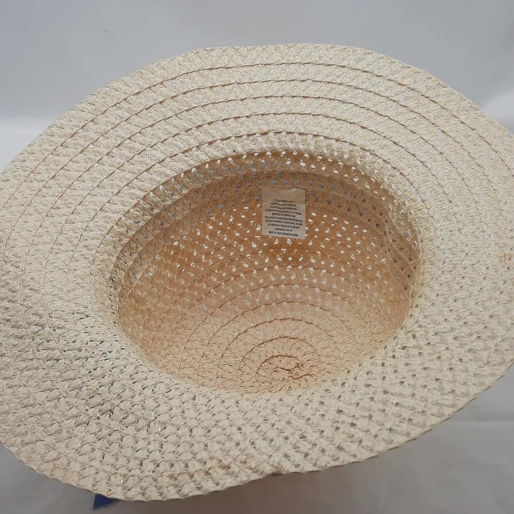 Womens Straw Hat Beige Blue Beach Wide Brim Floppy Casual Summer - Image 8