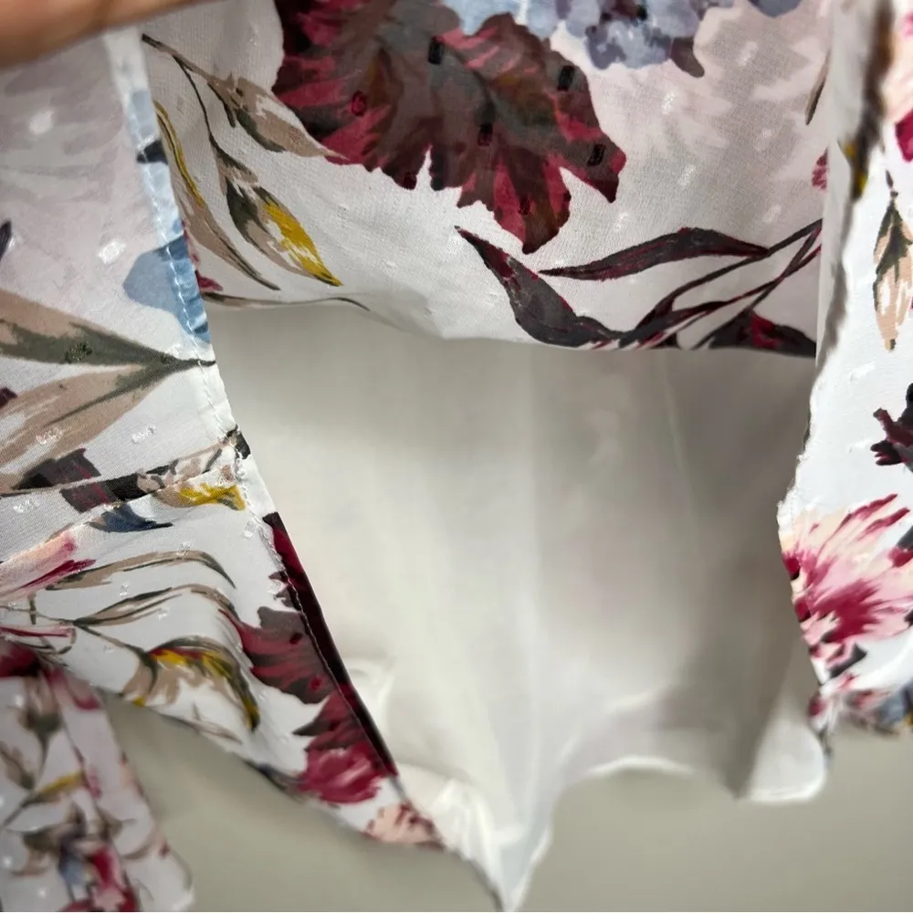 WHBM Floral Print Sheer‎ Chiffon Flowy Flare Sleeve Swiss Dot  Feminine Blouse - Image 6