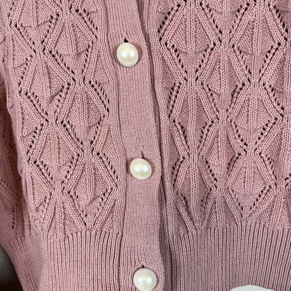 Marc New York Womens Cardigan Sweater Coquette M Dusty Pink Pearl Button - Image 4