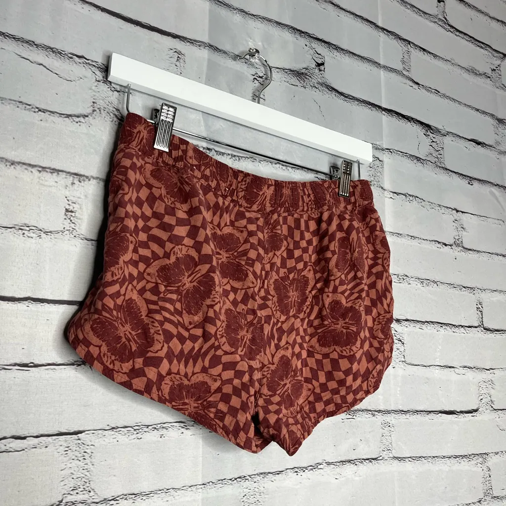 High Rise Red Dolphin Shorts S Red Butterfly Print Athletic Lounge Warm Weather - Image 9