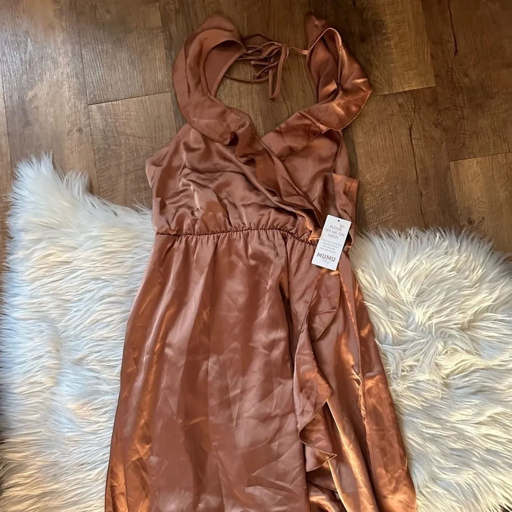 SHOW ME YOUR MUMU Samantha Ruffle Wrap Dress In Copper Luxe Satin - Image 5