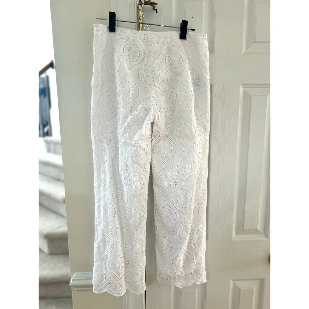 J. McLaughlin White Eyelet Scalloped Edge Pants - Image 3
