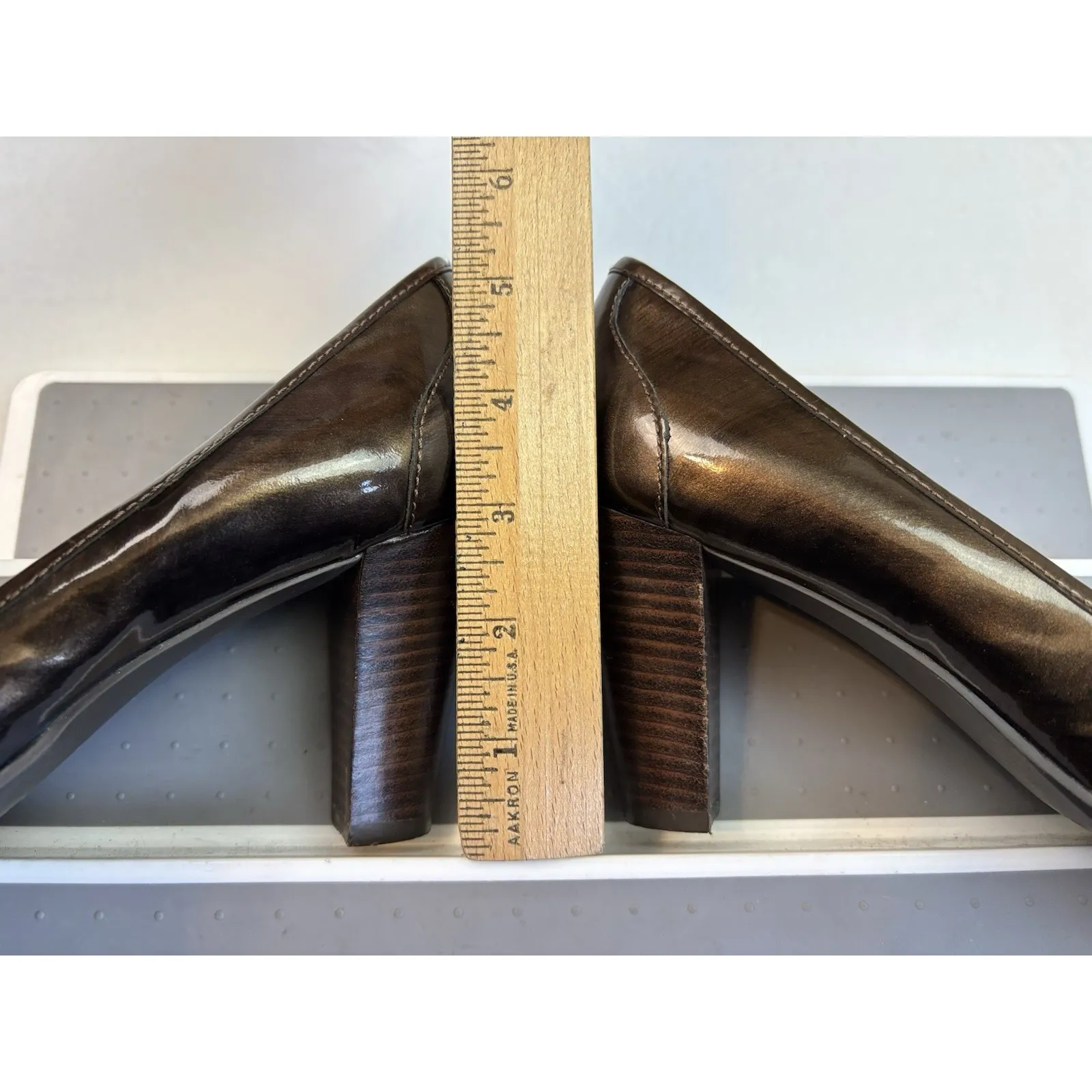 EUC Franco Sarto 8M Gable Chocolate Brown Patent Leather Pointed Toe Heels 3"‎ - Image 8