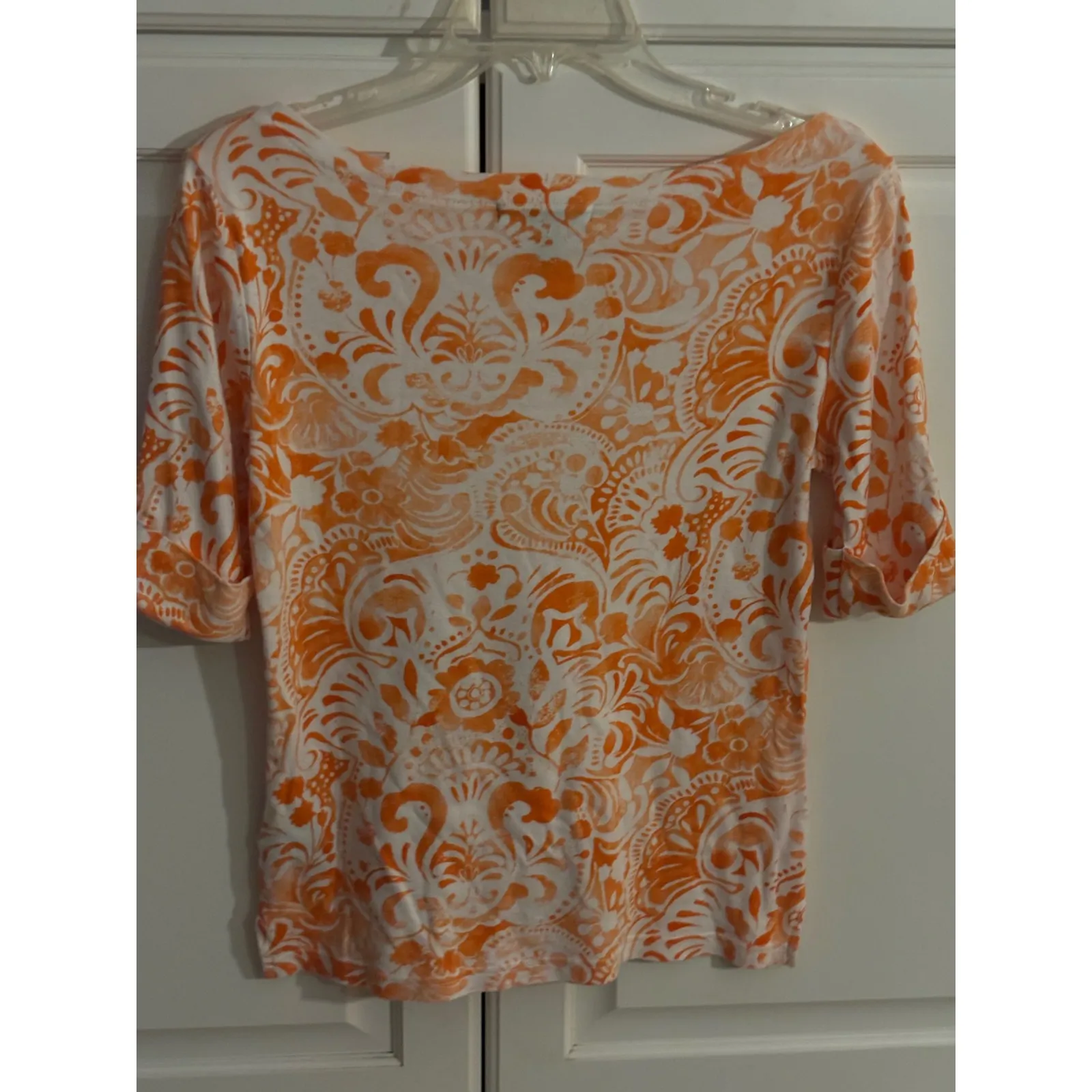 Lauren Ralph Lauren Womens Orange Floral Print Boat Neck 3/4 Sleeve Top Size S - Image 4