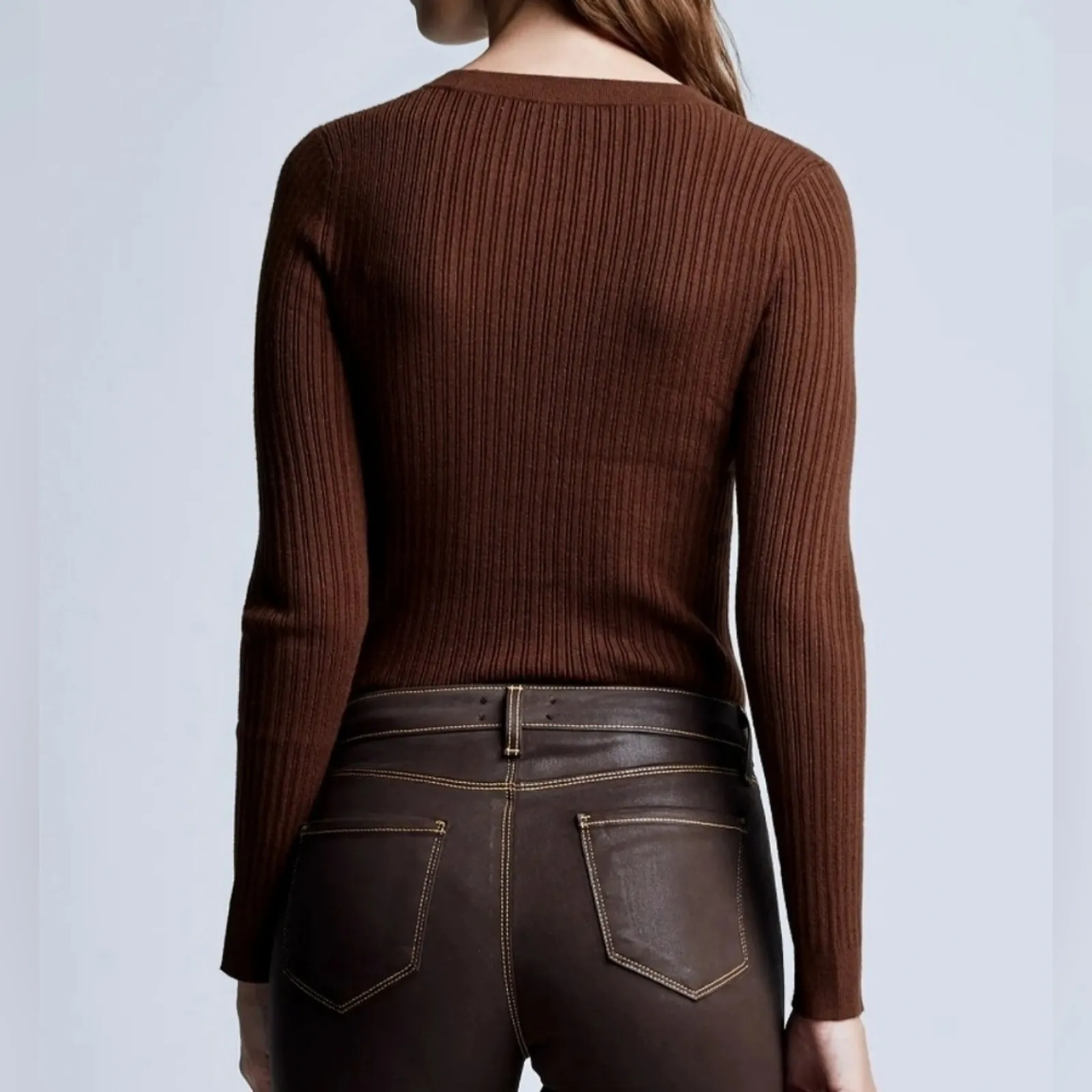 L'AGENCE Lira Rib‎ Henley Bodysuit Size XL Chocolate Brown New with Tag $365 - Image 2
