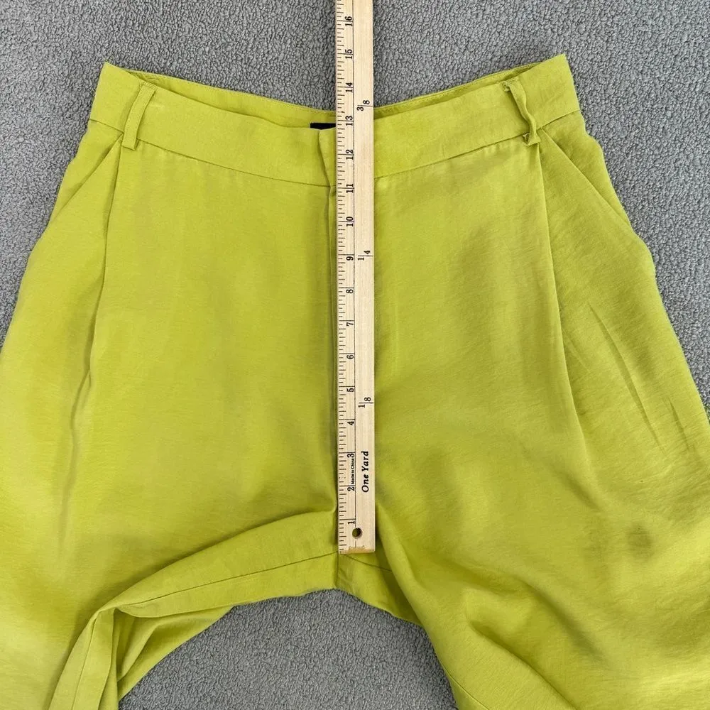 Zara Wide Leg High Rise Trouser Pants Lime Green Yellow Size Small - Image 12