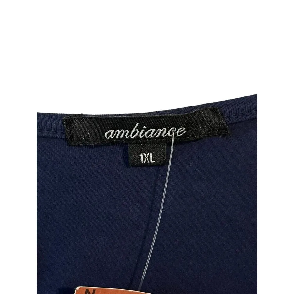 Ambiance Blouse Womens 1XL Navy Blue 3/4 Lace Sleeve Top Round Scoop Neck NEW Size XL - Image 5