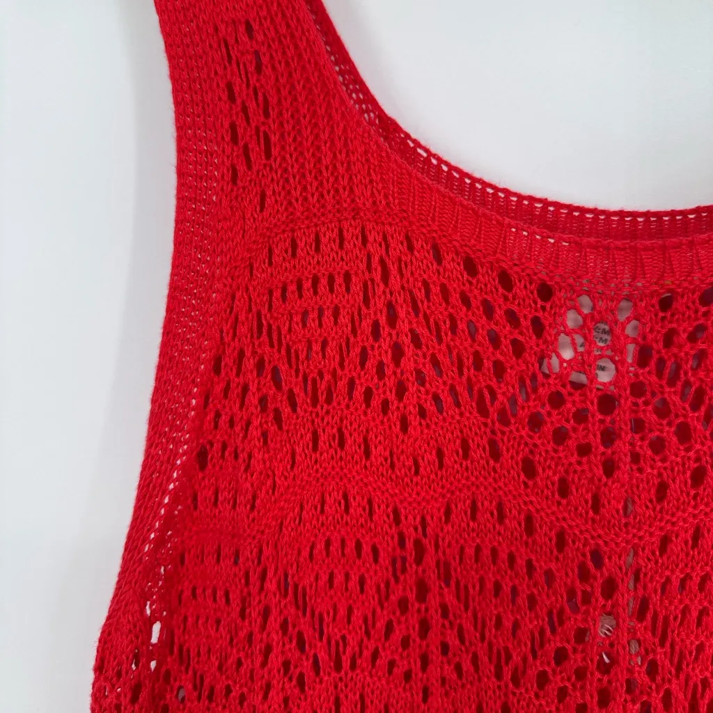 C&C California Red Crochet Knit Coverup Dress size Medium Sleeveless Tank Scoop - Image 4