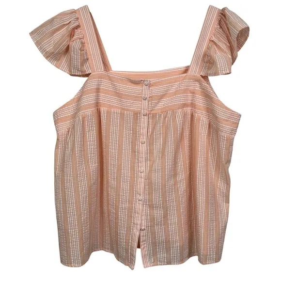 Perch by Blu Pepper Button Up Striped Ruffle‎ Sleeveless Top Light Peach Size 3X - Image 2