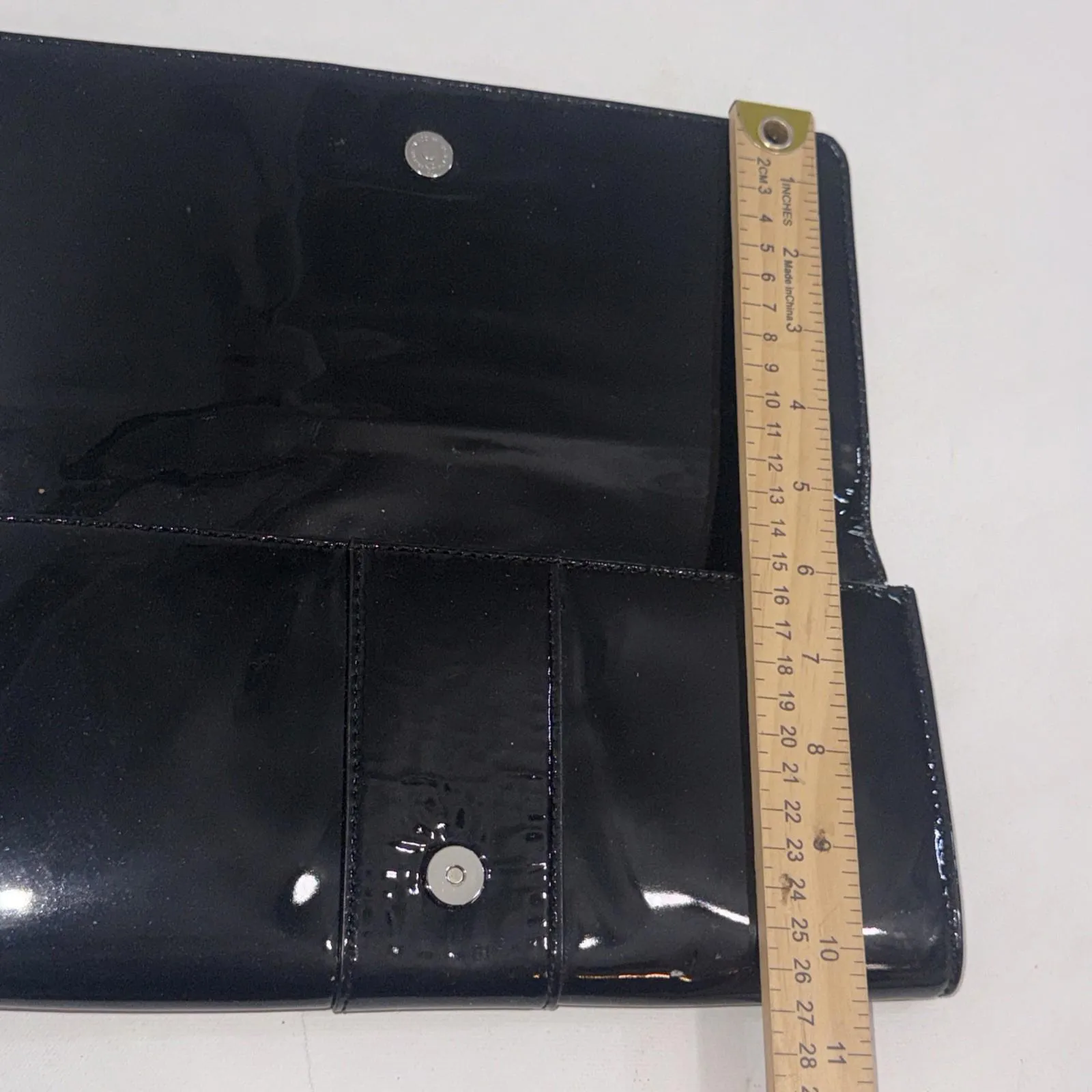 Michael Kors Buckle Black Designer Old Money Minimalist Patent Leather Clutch - Image 9