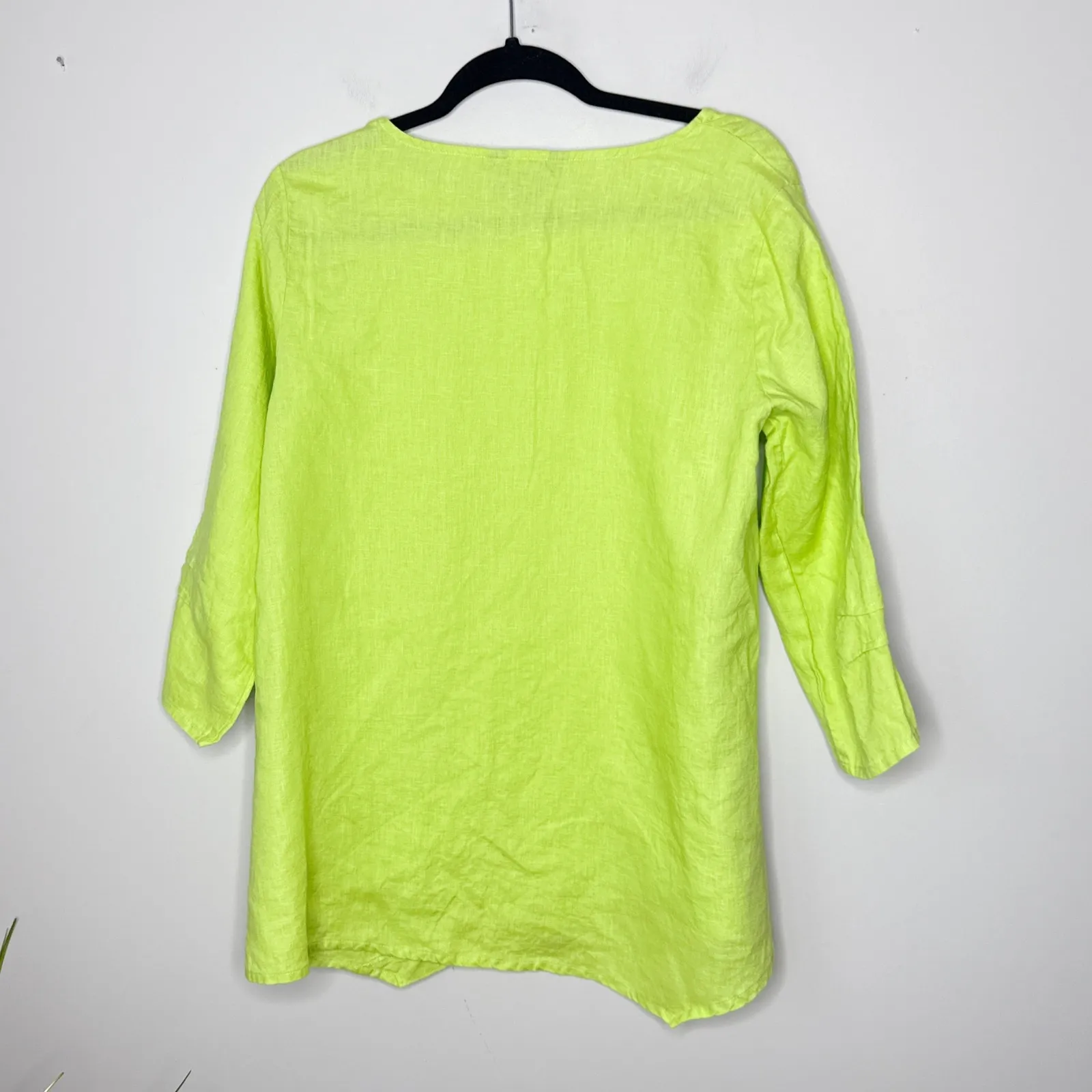 Ali Miles Women's 100% Linen Top Tunic Chartreuse Green 3/4 Sleeve Pocket Medium - Image 6