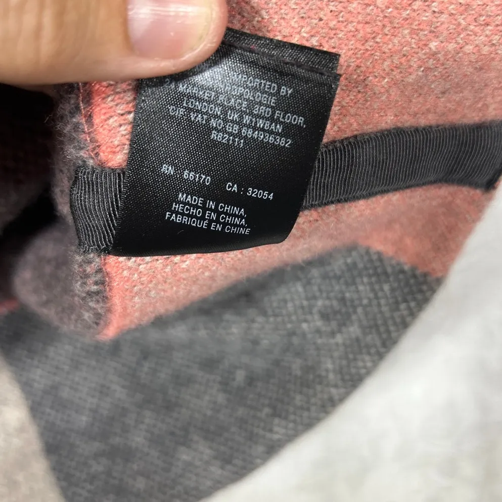 Field Flower Sweater Jacket Small Pink Gray Plaid Full Zip 100% Wool Cardigan - Image 8