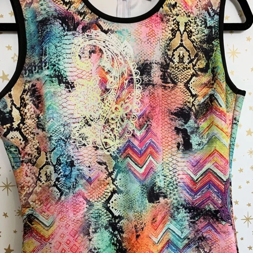 Colorful Patterned Scuba Bodycon Dress Pink Size L - Image 5
