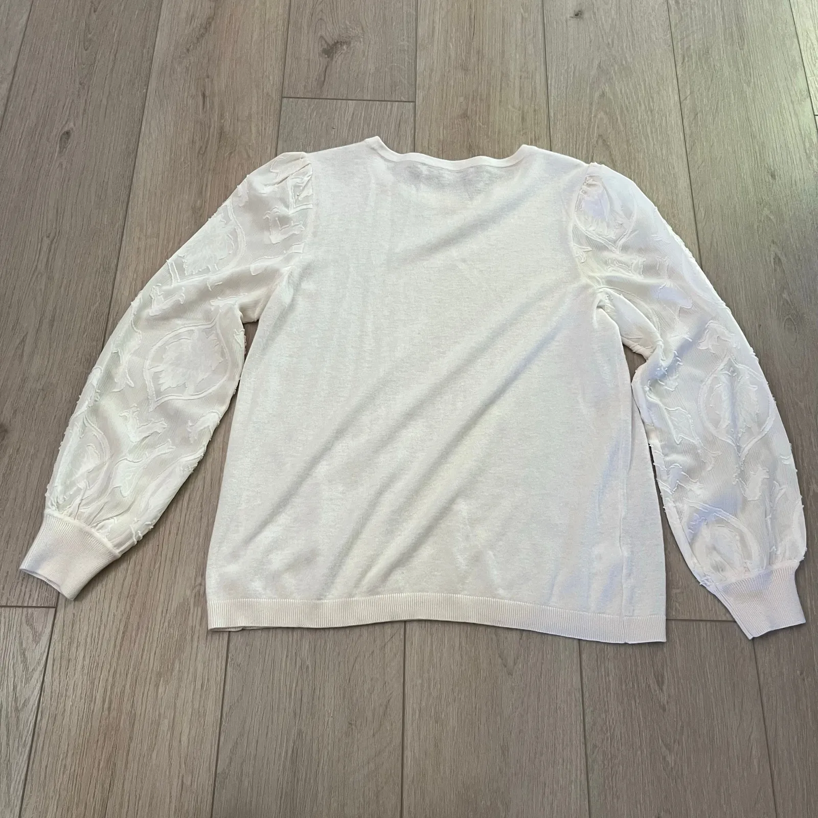 Loft Women’s Cream Wool Blend Puff Sleeve Sweater Sz PL - Image 2