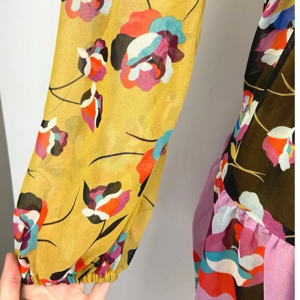 BCBGMAXAZRIA Multicolor Floral Colorblock Off the Shoulder Mini Dress Size M - Image 5