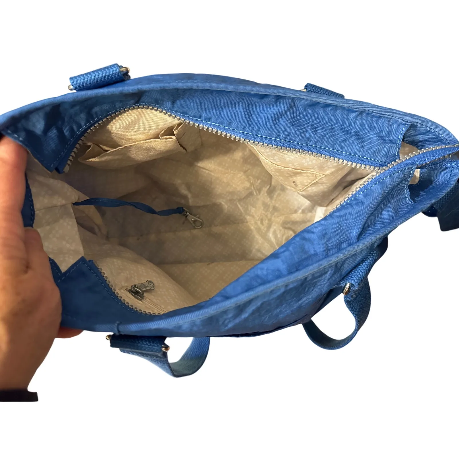 Kipling Angela Tote Satchel Crossbody Bag in Cobalt/Electric Blue Nylon Zip Top - Image 5