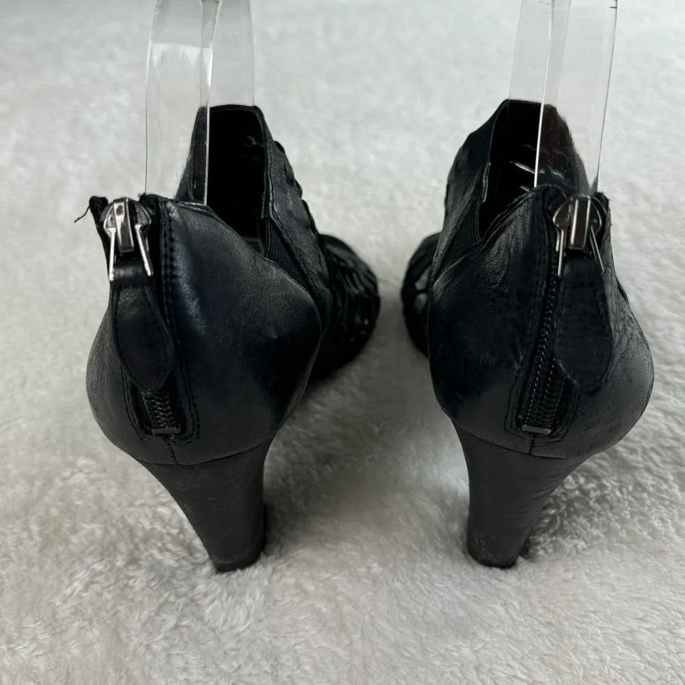 Franco Sarto Salito Bootie Womens Sz 8.5M Black Leather Cutout Back Zip Open Toe - Image 8