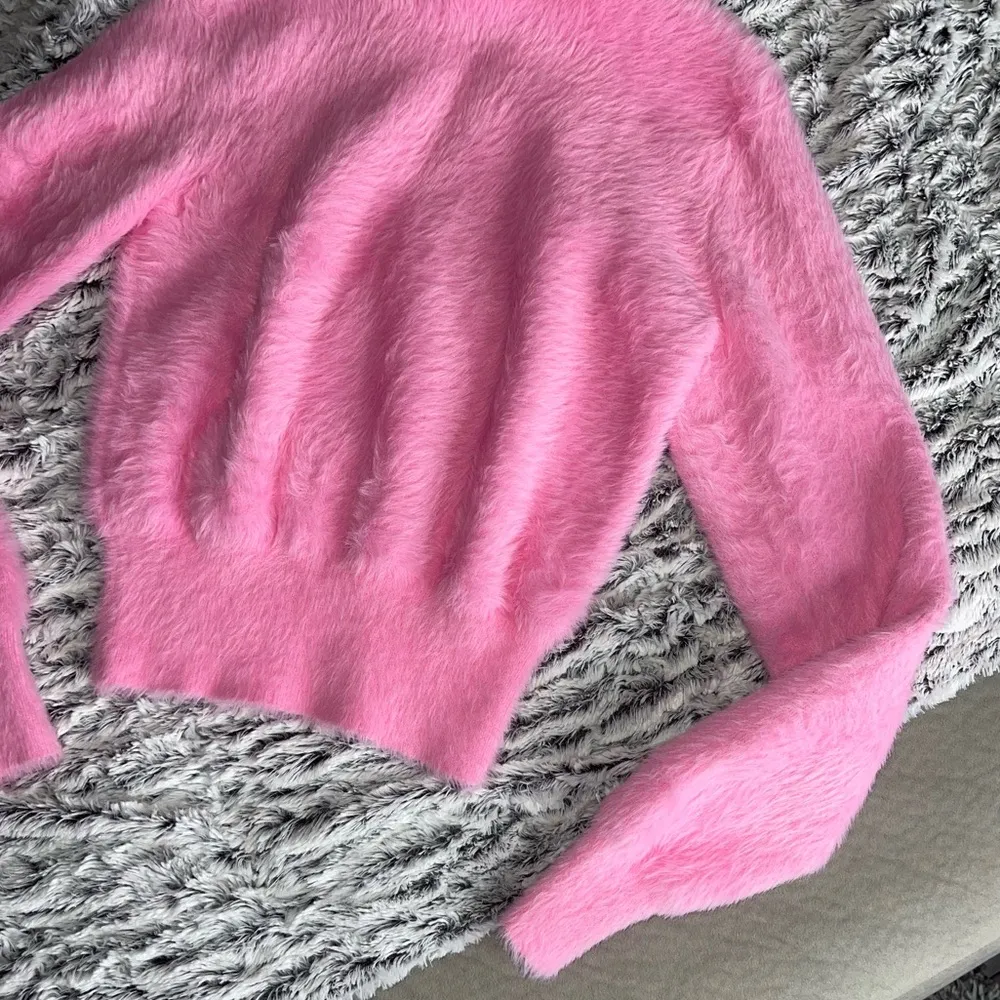 Alexander Wang Prism Pink Fuzzy Faux Fur Turtleneck Sweater - Image 11