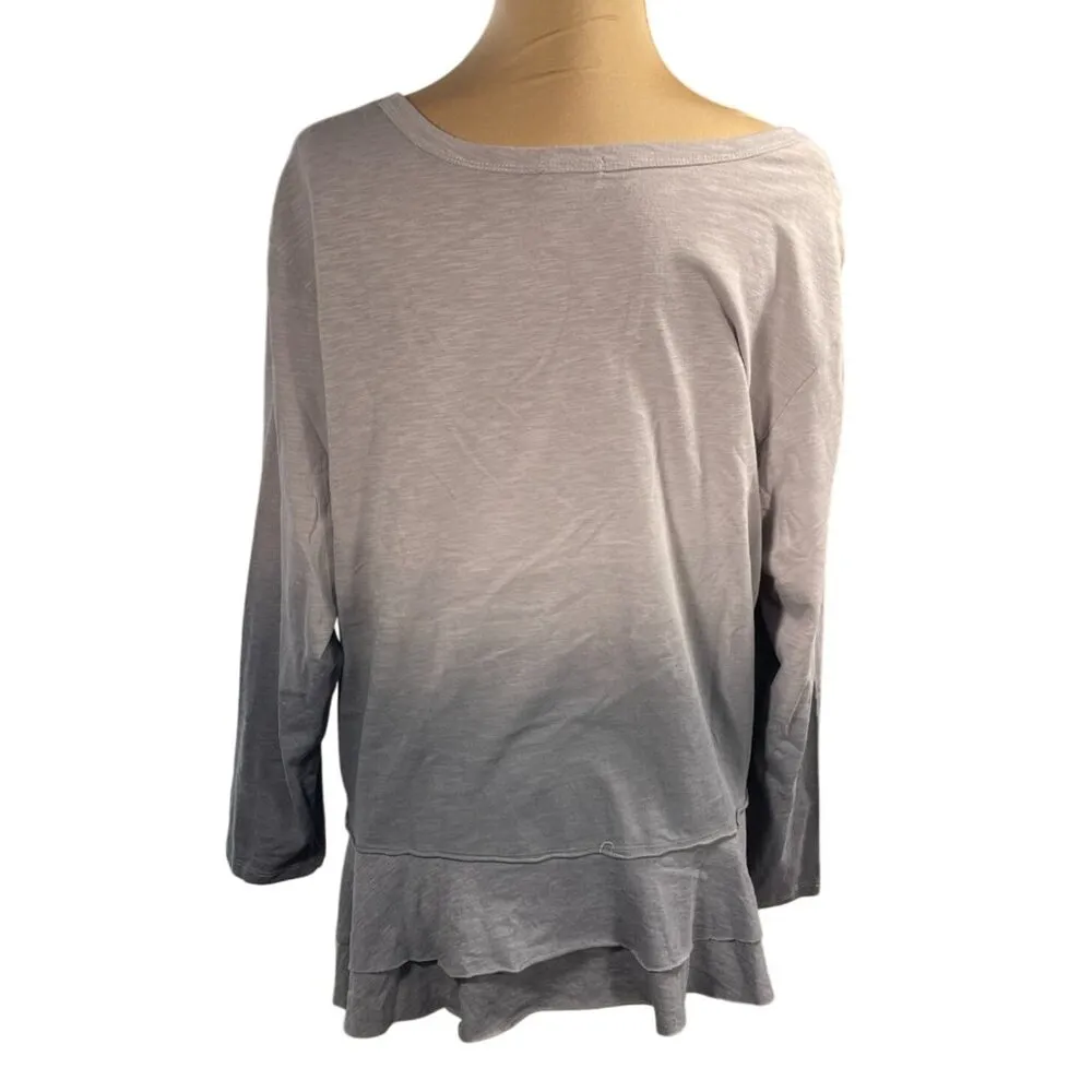 New Falls Creek Ruffle Hem Top Scoop Neck Ombre Grey Size 1X Cotton Blend - Image 3