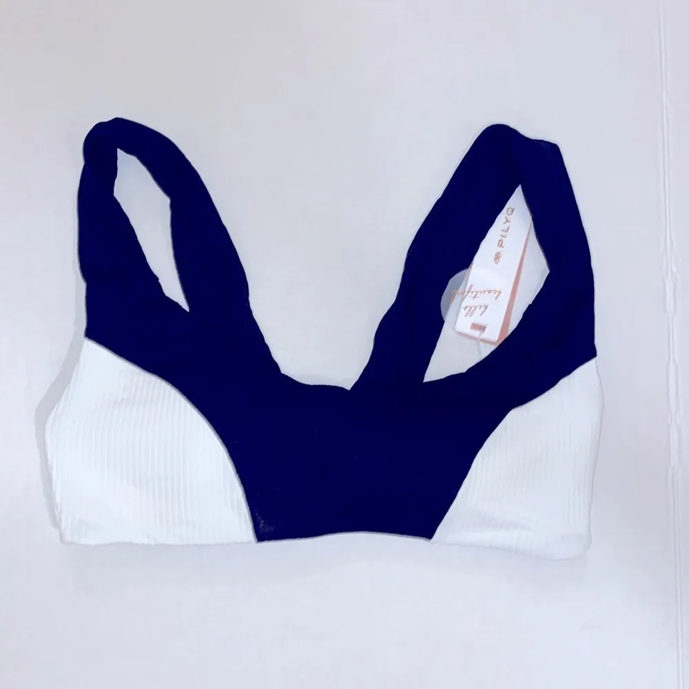 PilyQ Luna Marilyn Retro Padded Bikini Top Black White Swimsuit Size L - Image 5