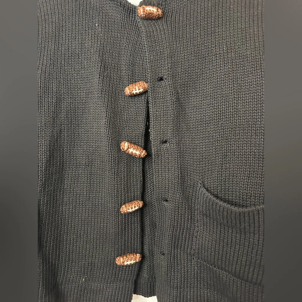 Ruth @ Jamie Football Button Black Knit Cardigan with Striped Sleeves Size M - Image 4