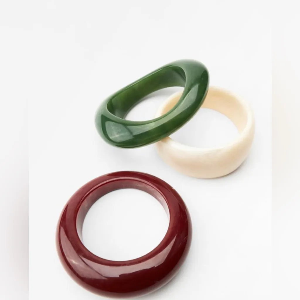 ZARA Resin Chunky Bracelet Set of 3 Brown Cream Green RARE SOLD OUT “A” - Image 2