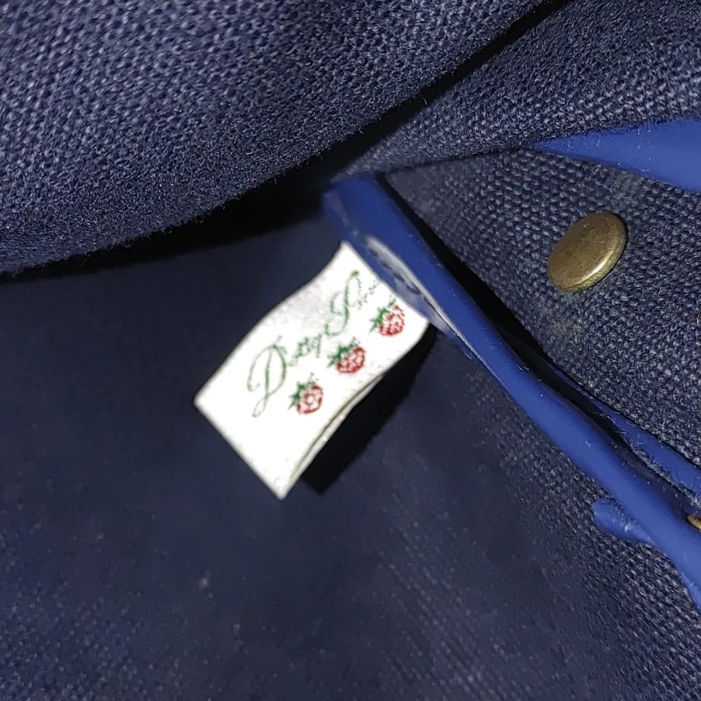 Vintage Duck Logo Crossbody Bag Purse Navy Tan Leather Travel Canvas Demin - Image 6