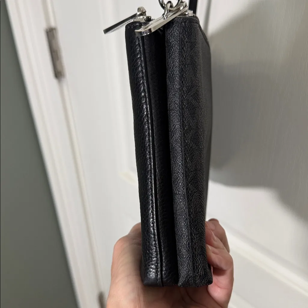 Michael Kors Double Zip Crossbody Bag Black Pebbled Leather & Signature Logo PVC - Image 11